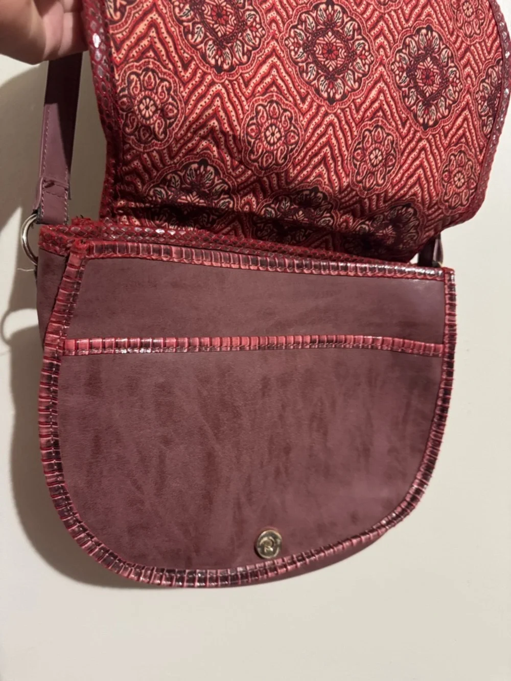 Steven Steve Madden Serape patchwork crossbody saddle bag leather trim